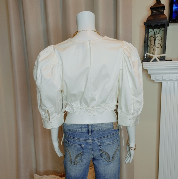 DANIELLE BERNSTEIN PUFF SLEEVE SIDE TIE CROP TOP, CLOUD (RUNS SMALL, SIZE UP) - Picture 8 of 14